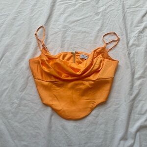 Oh Polly Bright Orange Yellow Sunset Cowl Neck Corset with boning